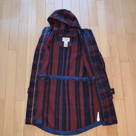 LL Bean Plaid Wool Coat Jacket Size Small Red and Navy Blue Size Small - Picture 4 of 5